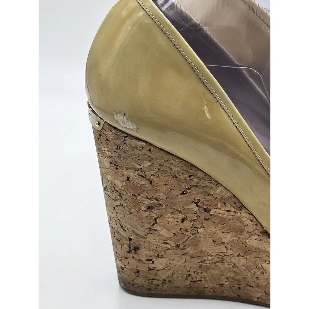 Jimmy Choo Papina‎ Cork Wedge Nude Patent Leather Platform Heels EU 40/US 10